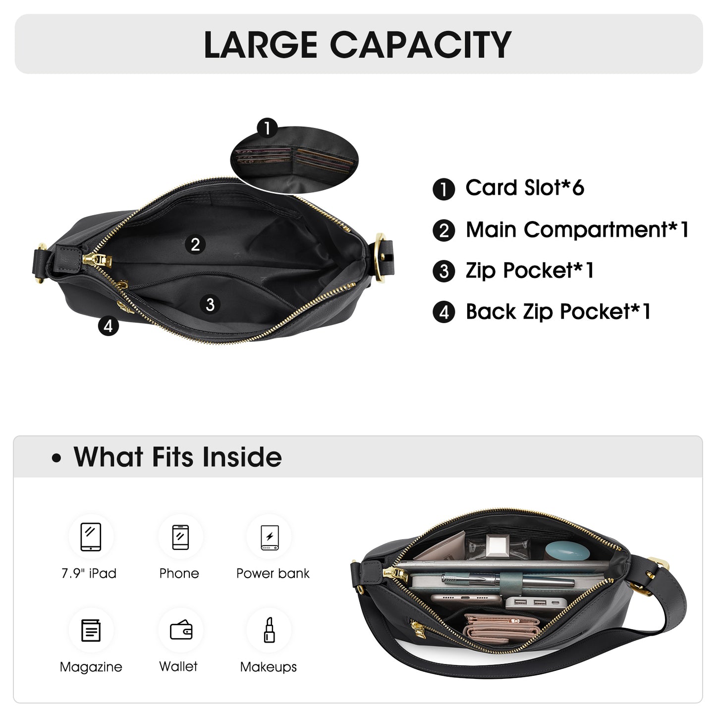 Kattee Hobo Bags for Women Trendy, Soft Leather Handbags and Purses,Shoulder Tote Curved Designer Bag with Card Pocket
