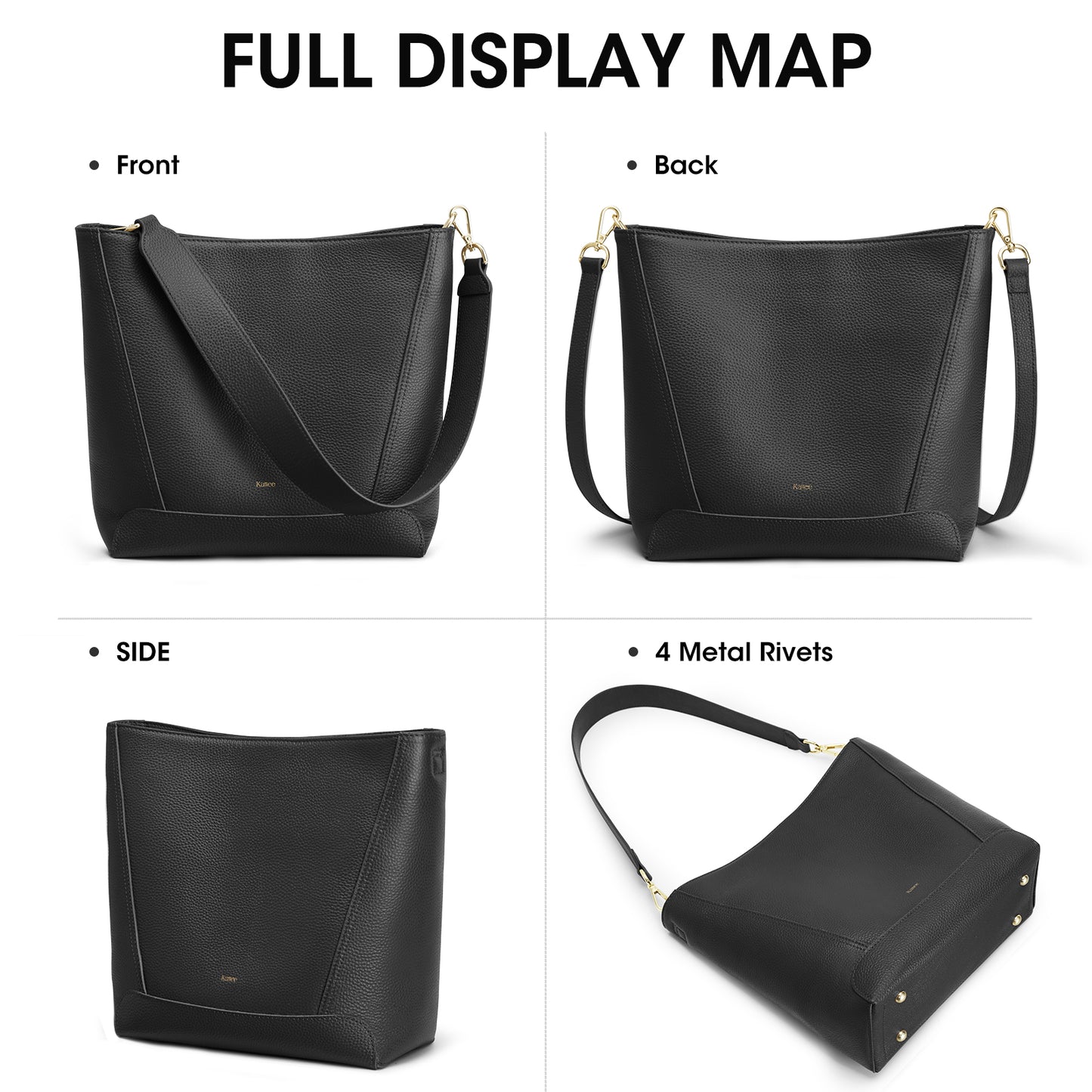 Kattee Leather Purses and Handbags, Bucket Bags for Women, Top Grain Leather Tote Shoulder Crossbody with 2 Straps