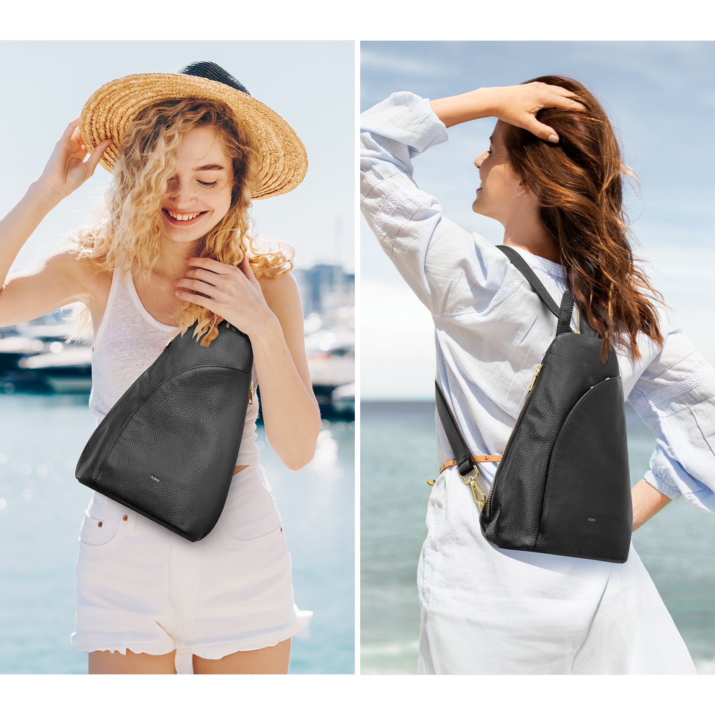 Kattee Sling Bag for Women Crossbody Fanny Packs Chest Bag Top Grain Leather Daypack Backpack RFID Blocking Travel | Top Grain Leather, RFID Blocking, Travel