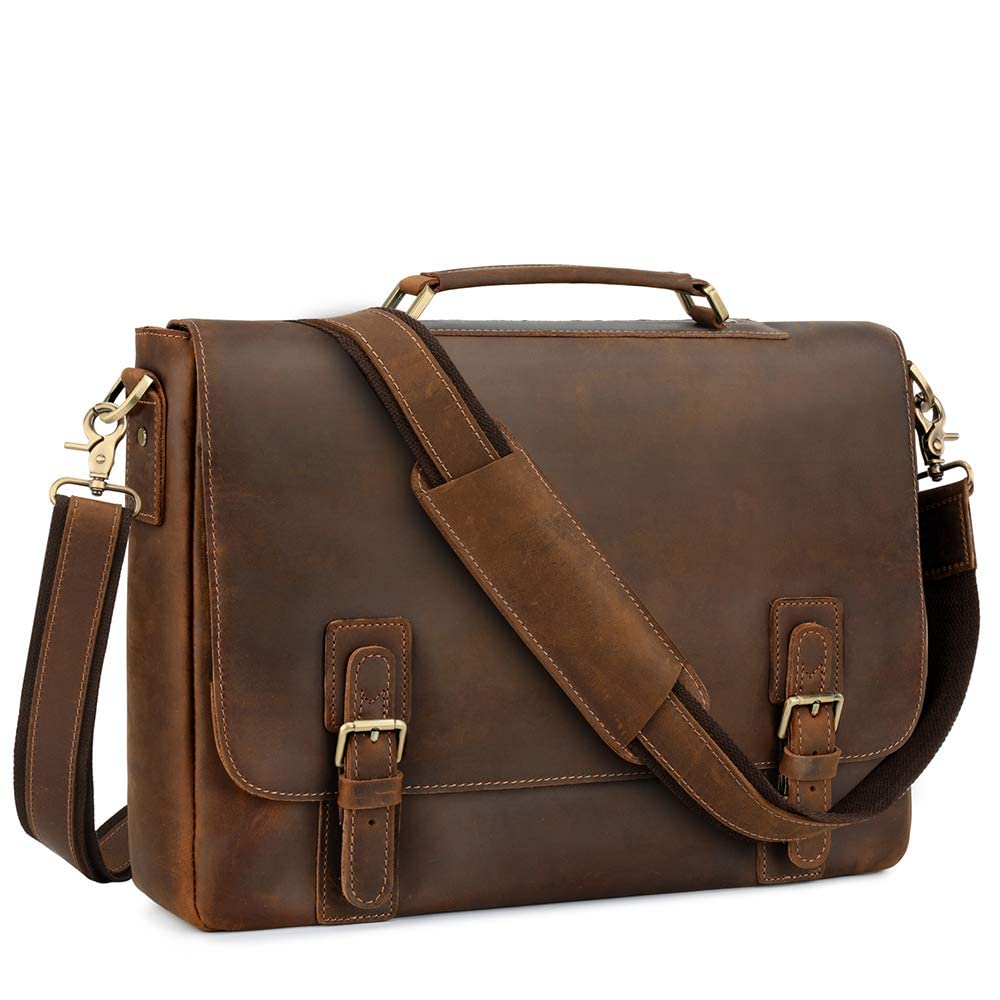 Kattee Men Leather Briefcase, School Satchel for Students