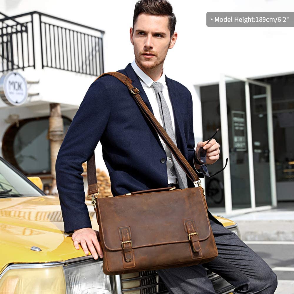 Kattee Men Leather Briefcase, School Satchel for Students