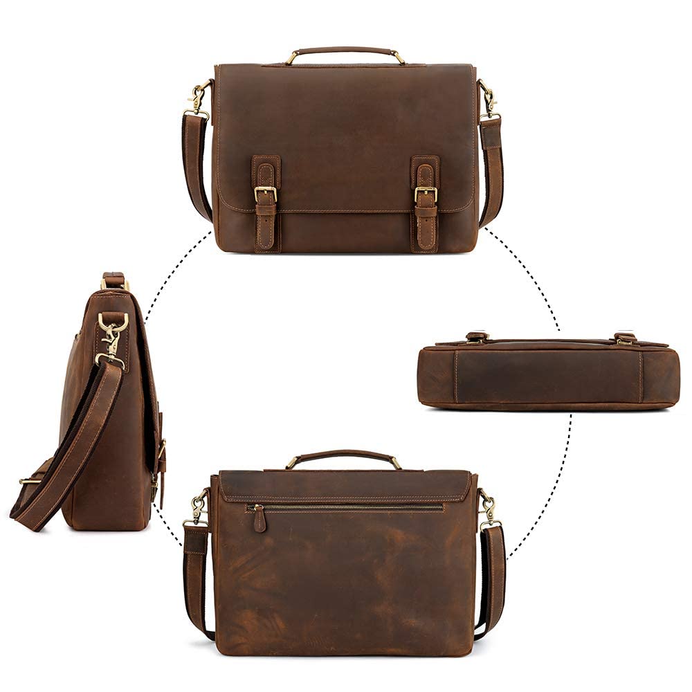 Kattee Men Leather Briefcase, School Satchel for Students