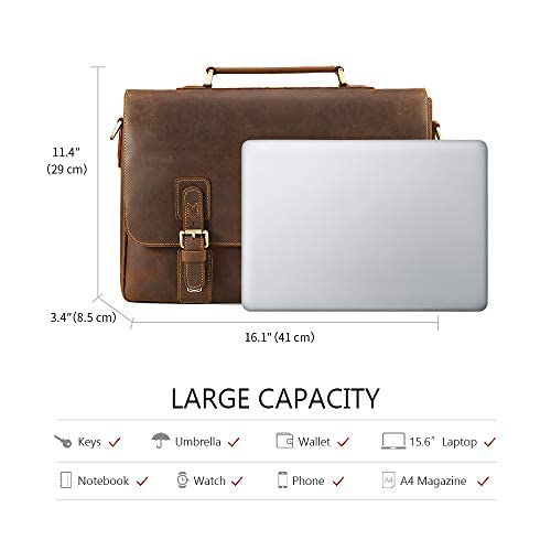 Kattee Men Leather Briefcase, School Satchel for Students
