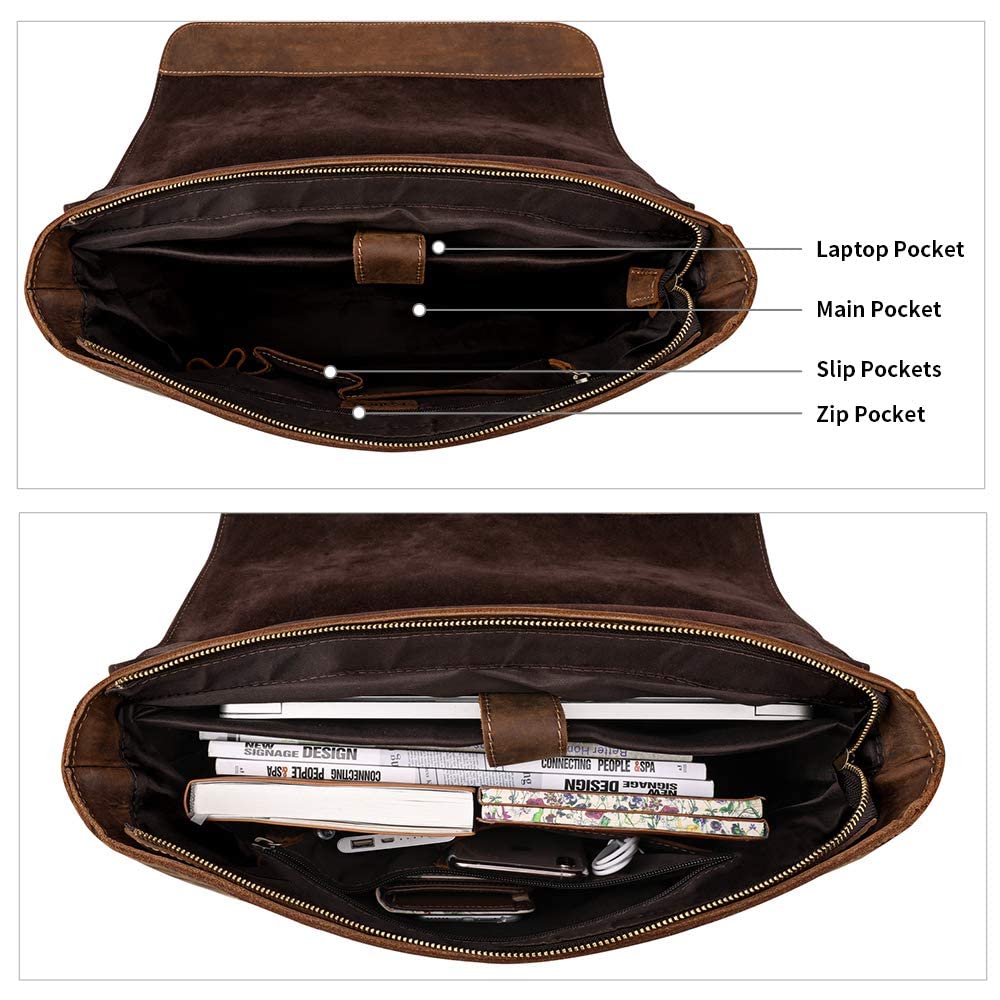 Kattee Men Leather Briefcase, School Satchel for Students