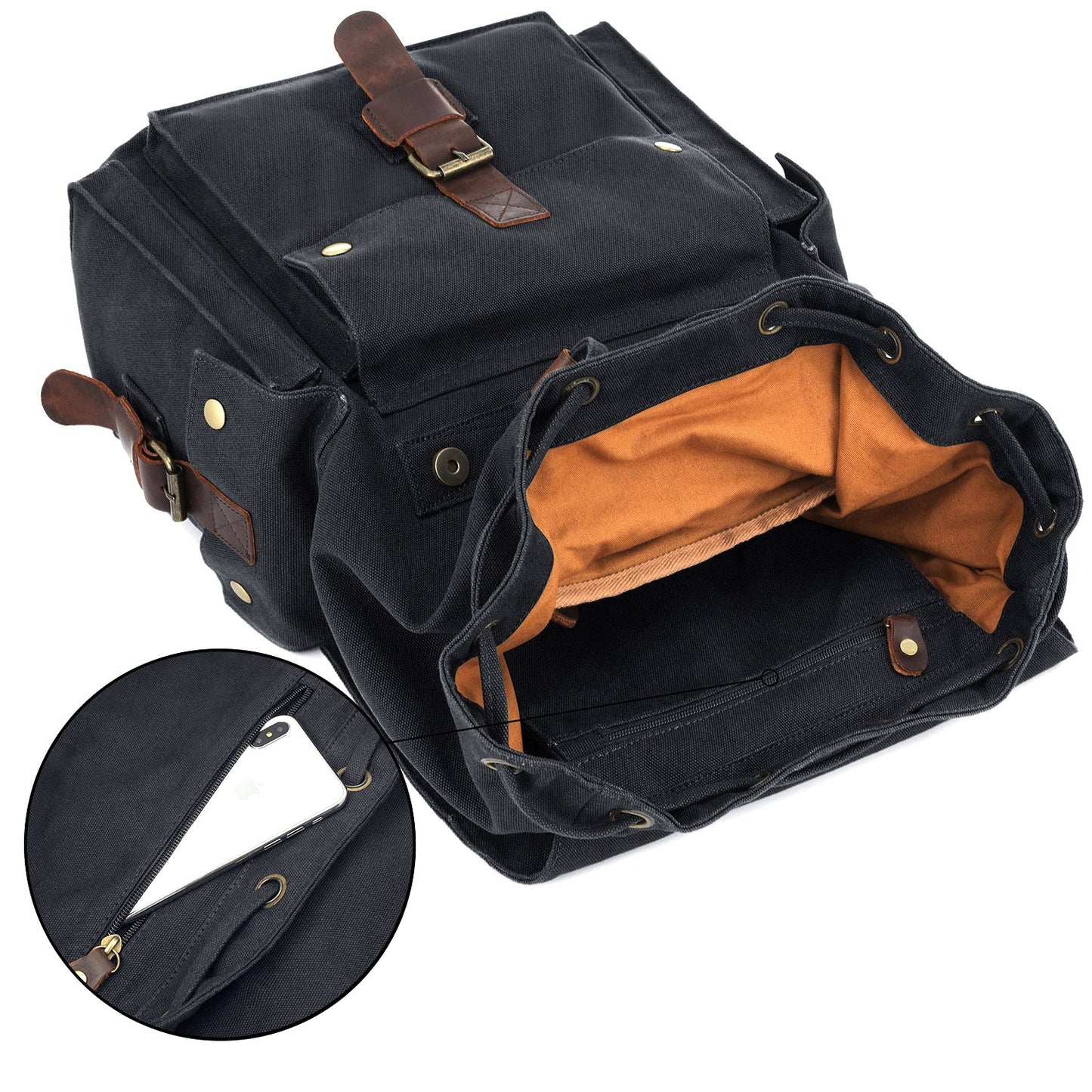Kattee Mens Leather Canvas Backpack for School, Student's Backpack
