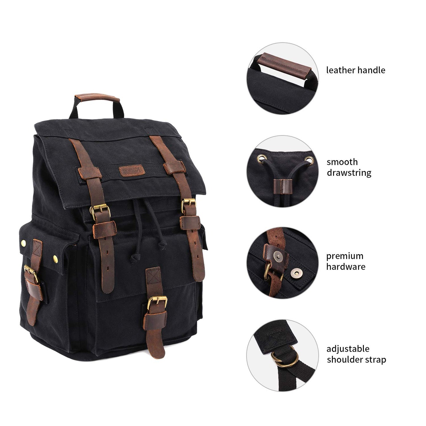 Kattee Mens Leather Canvas Backpack for School, Student's Backpack