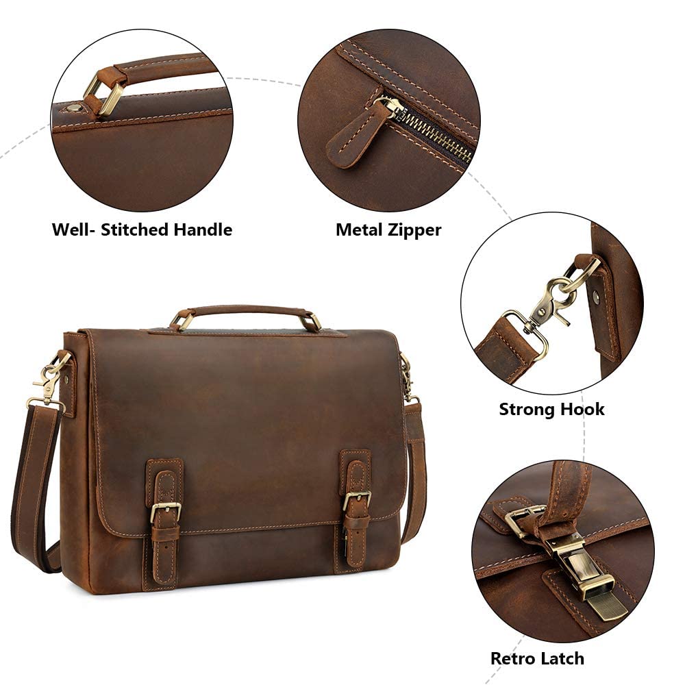 Kattee Men Leather Briefcase, School Satchel for Students