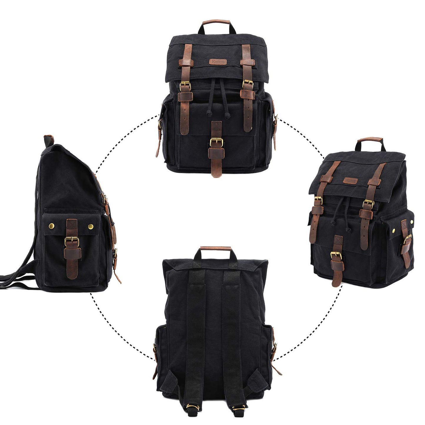 Kattee Mens Leather Canvas Backpack for School, Student's Backpack