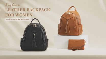 Women Leather Backpack with Wristlet Wallet