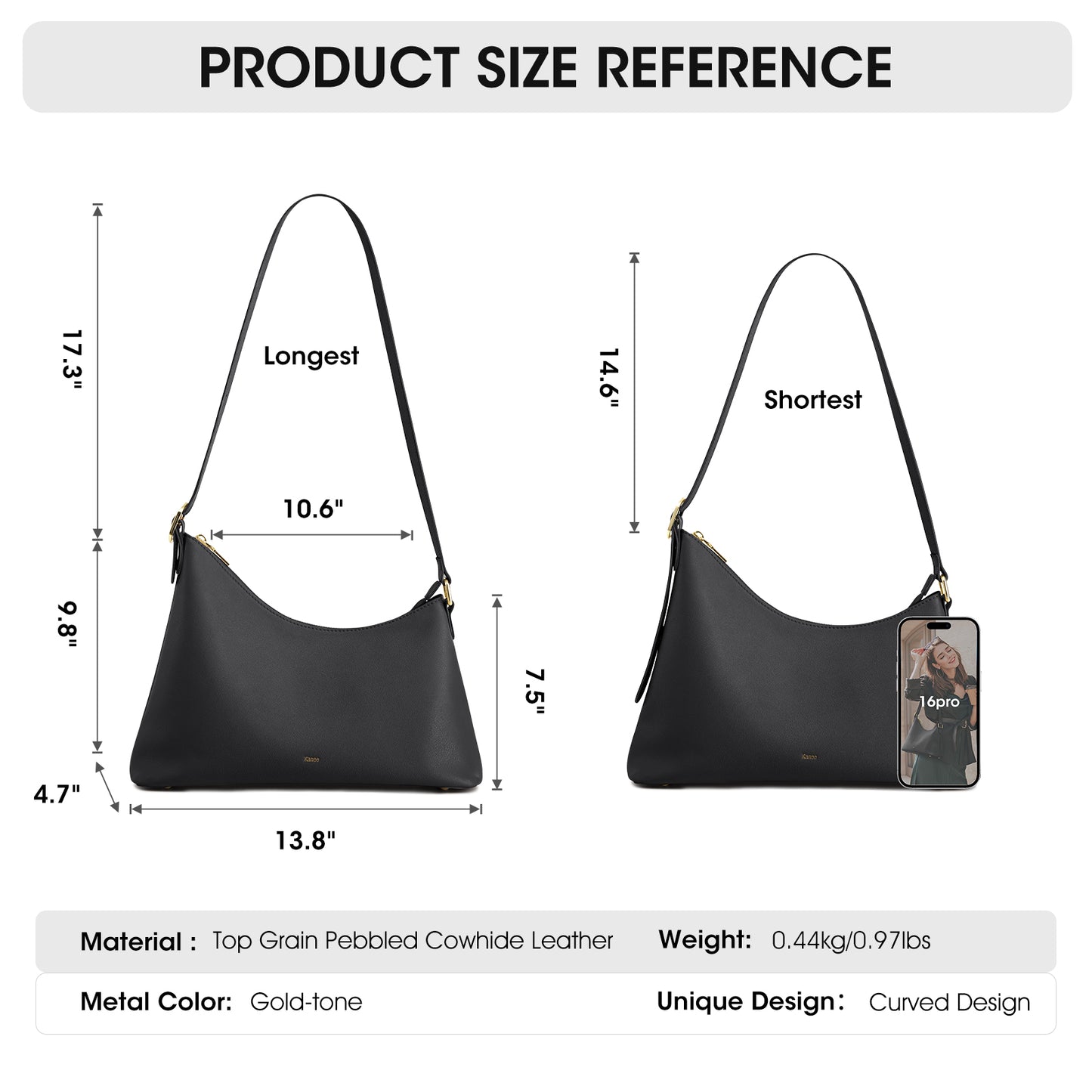 Kattee Hobo Bags for Women Trendy, Soft Leather Handbags and Purses,Shoulder Tote Curved Designer Bag with Card Pocket