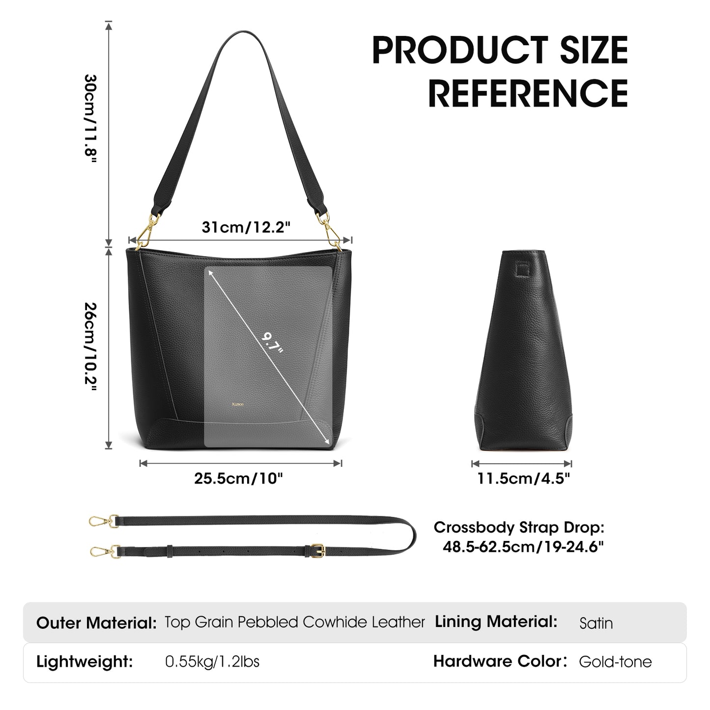 Kattee Leather Purses and Handbags, Bucket Bags for Women, Top Grain Leather Tote Shoulder Crossbody with 2 Straps
