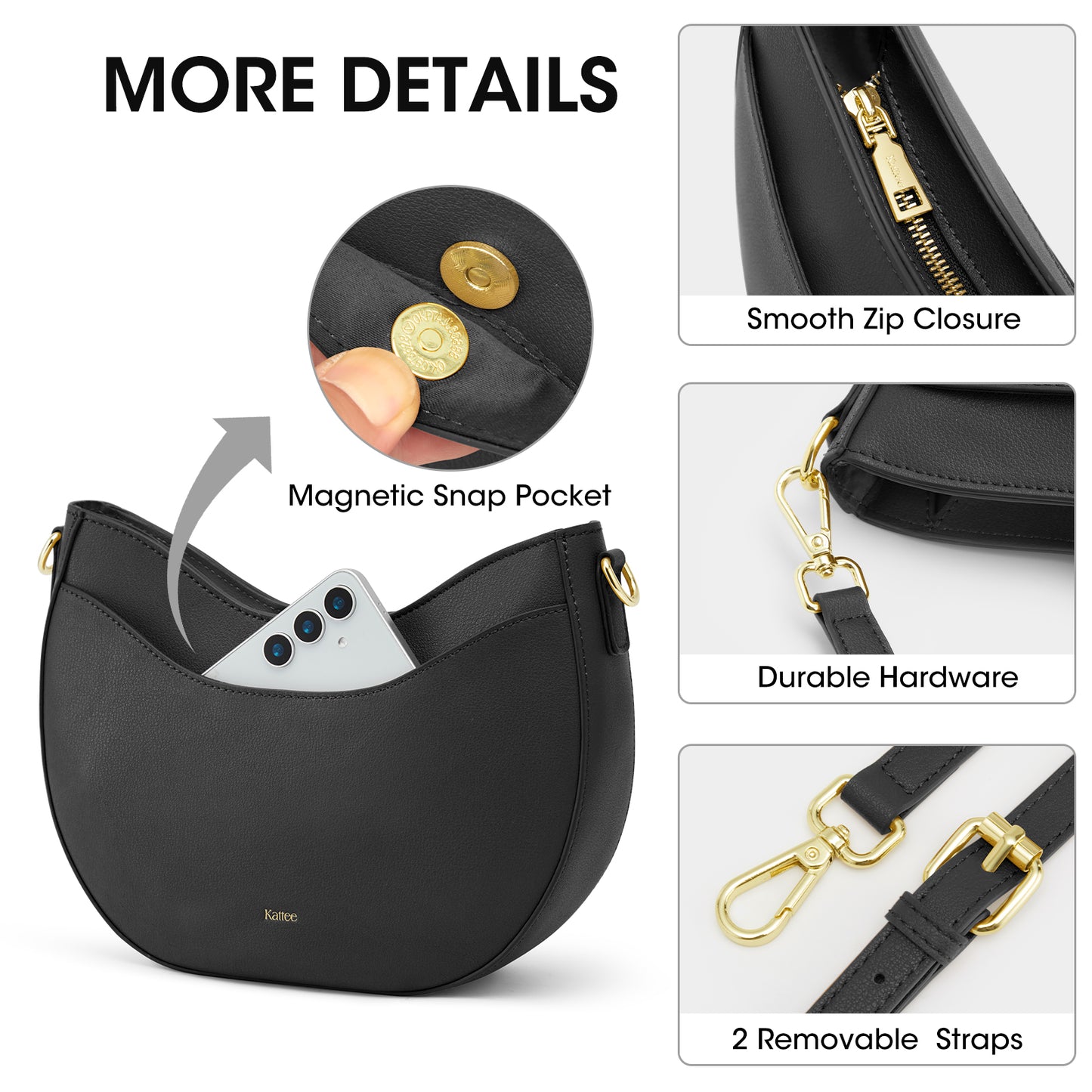Kattee Leather Crossbody Bags for Women, Small Purses and Handbags, Soft Hobo Shoulder Satchel with Zipper Closure