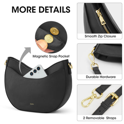 Kattee Leather Crossbody Bags for Women, Small Purses and Handbags, Soft Hobo Shoulder Satchel with Zipper Closure