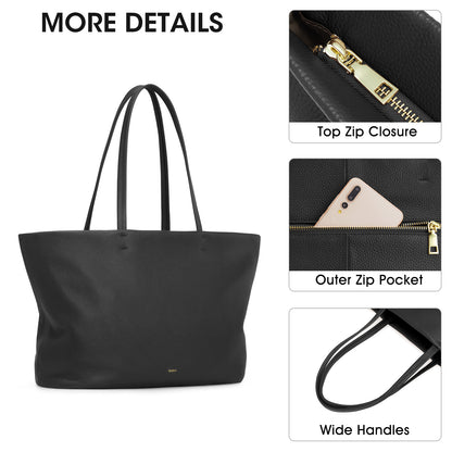 Kattee Genuine Leather Tote Bags for Women 2025, Soft Shoulder Purses and Handbags Zipper Totes Extra Large Travel Work
