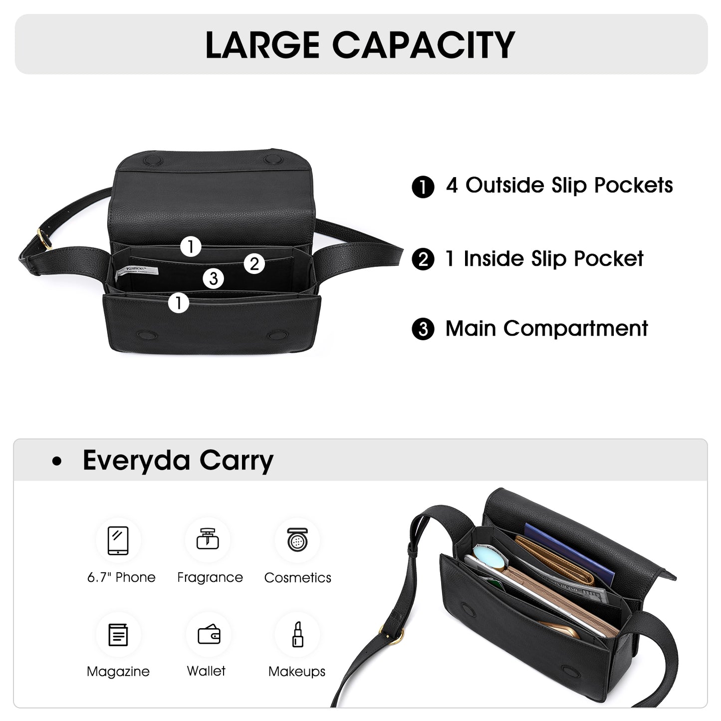 Kattee Leather Crossbody Bags for Women Trendy, Designer Ladies Shoulder Purses