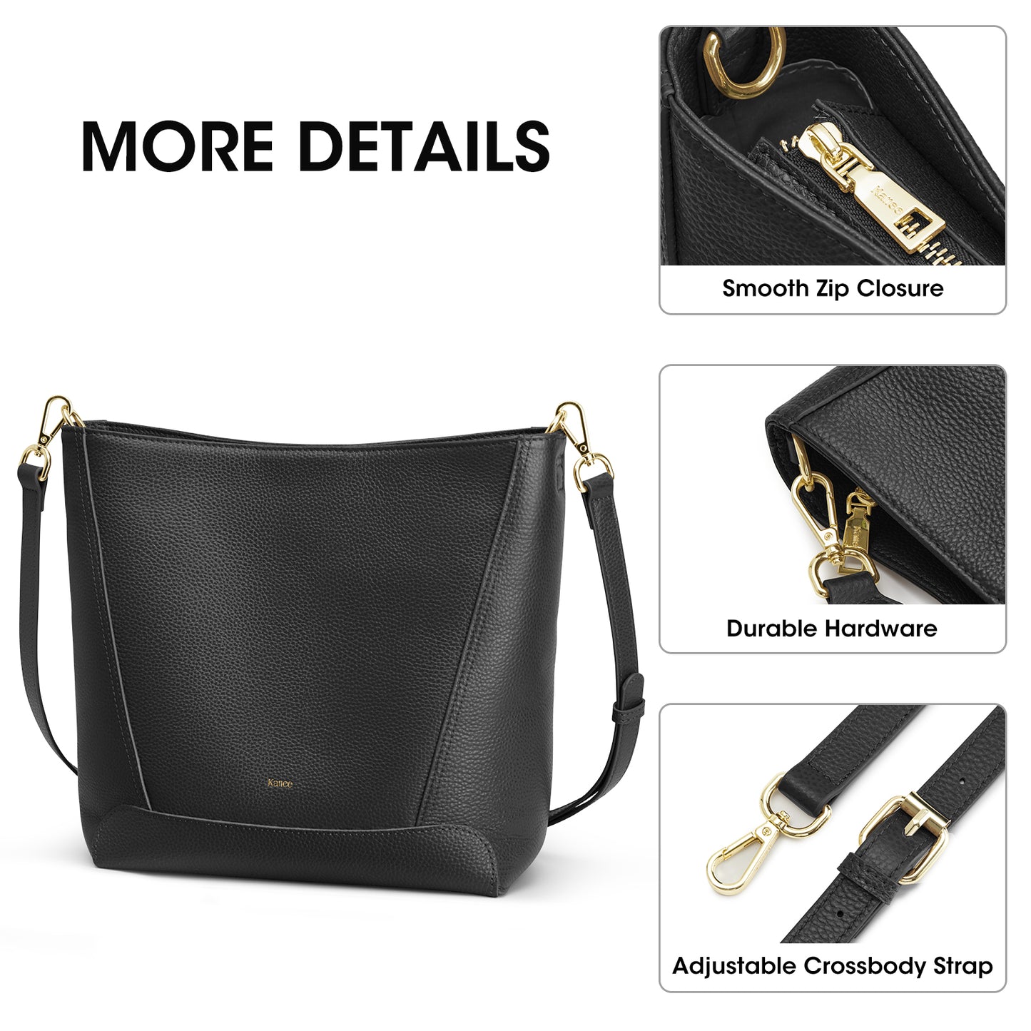 Kattee Leather Purses and Handbags, Bucket Bags for Women, Top Grain Leather Tote Shoulder Crossbody with 2 Straps