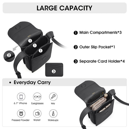 Kattee Leather Crossbody Bags for Women Trendy, Small Phone Purses Wallet Shoulder Handbags Travel with Card Slots