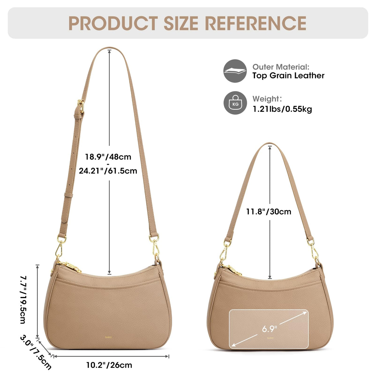 Kattee Genuine Leather Crossbody Hobo Bag for Women