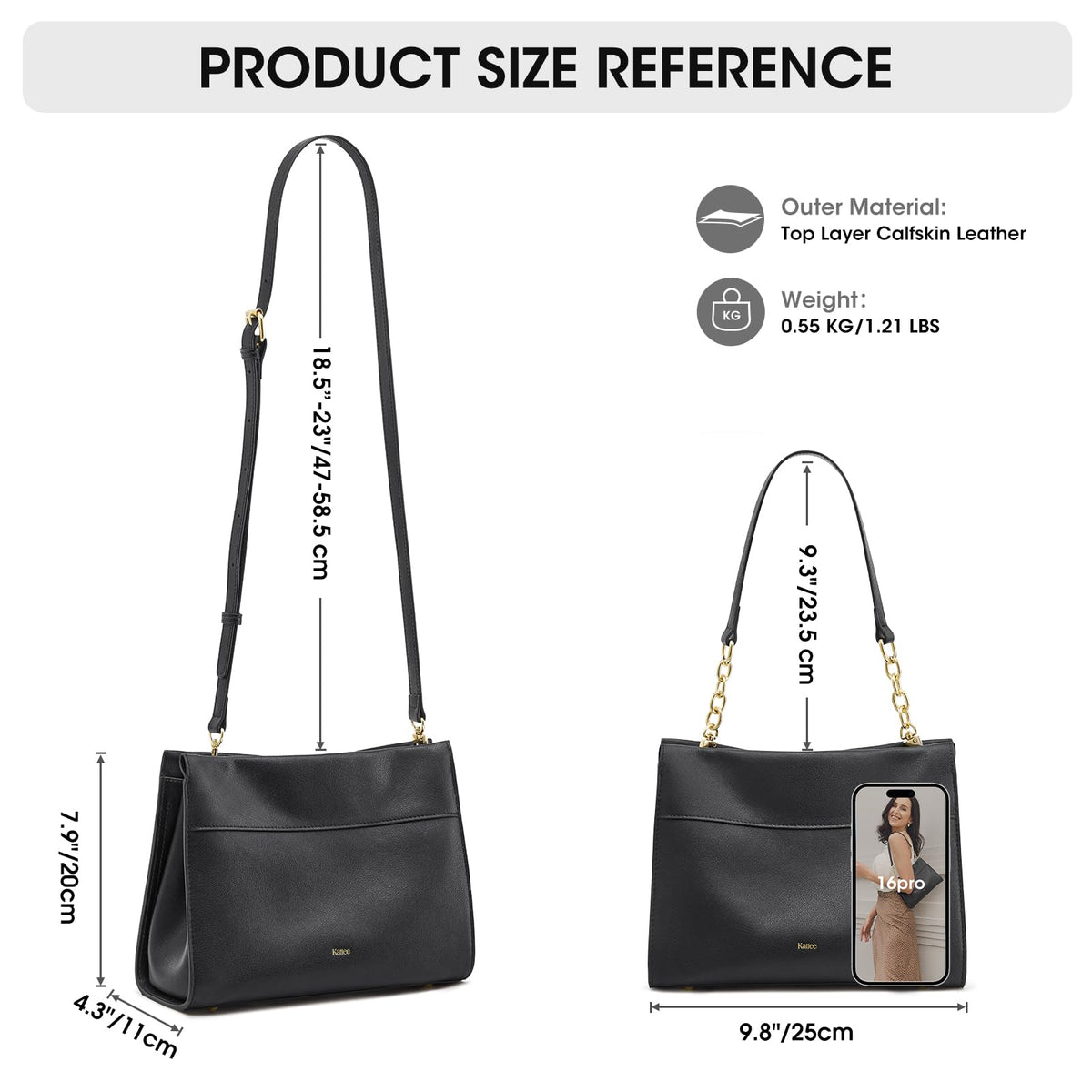 Kattee Leather Purses and Handbags for Women, Small Crossbody Bags for Women, Top Handle Hobo Shoulder Bag with 2 Straps
