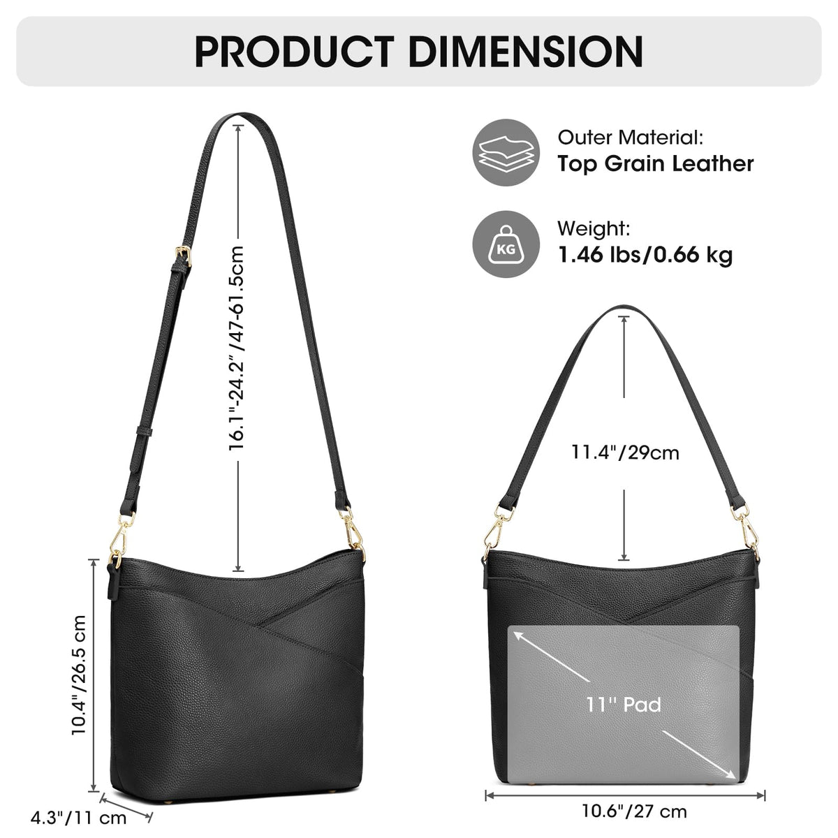 Kattee Genuine Leather Purse for Women, Hobo Crossbody Bag