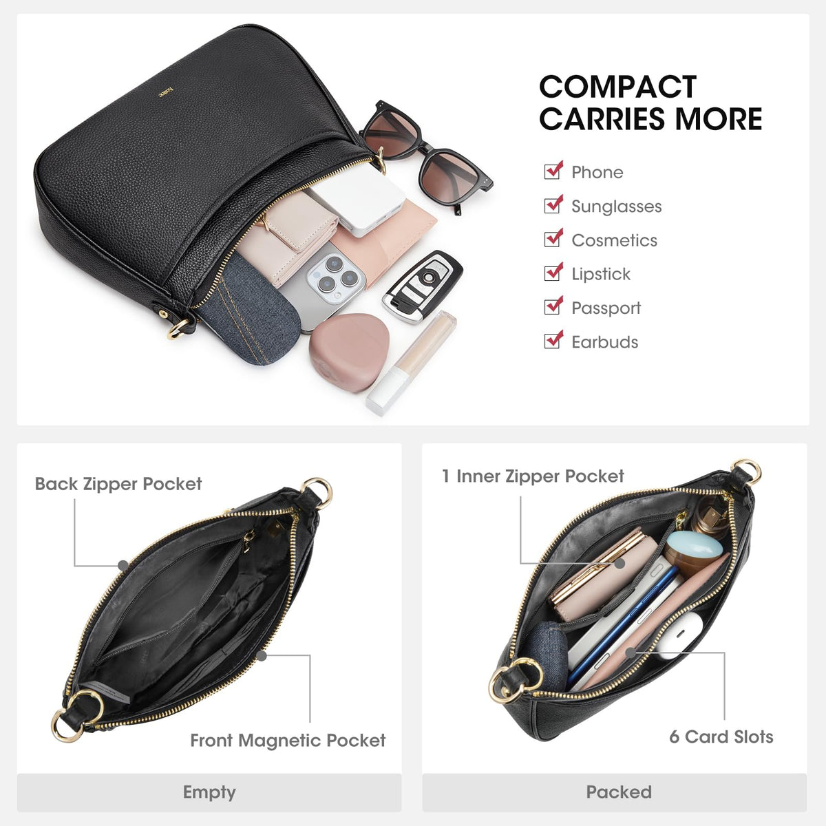 Kattee Genuine Leather Crossbody Hobo Bag for Women