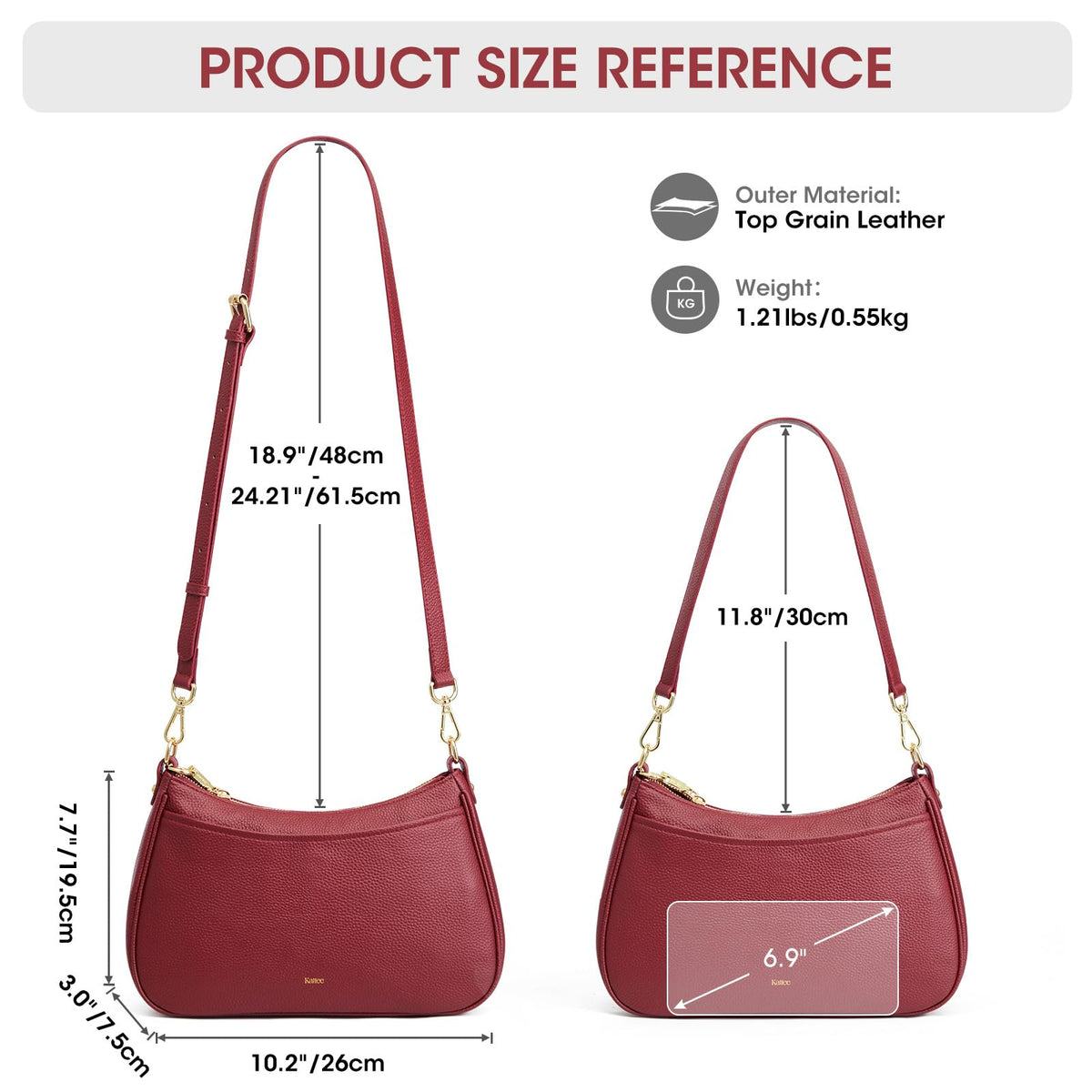 Kattee Genuine Leather Crossbody Hobo Bag for Women
