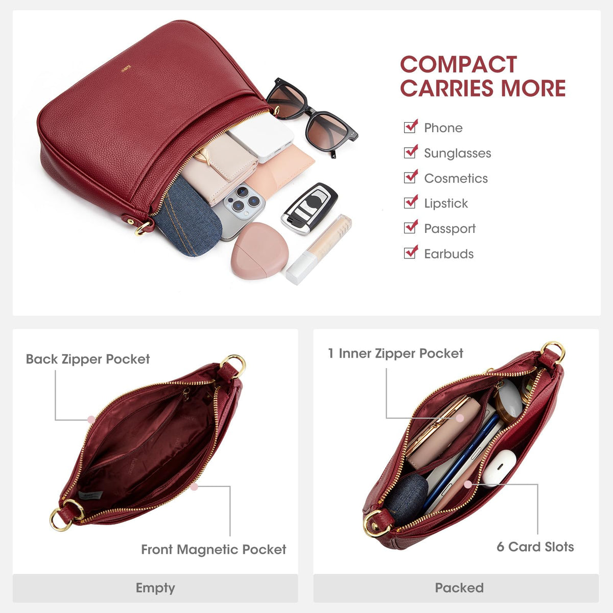 Kattee Genuine Leather Crossbody Hobo Bag for Women