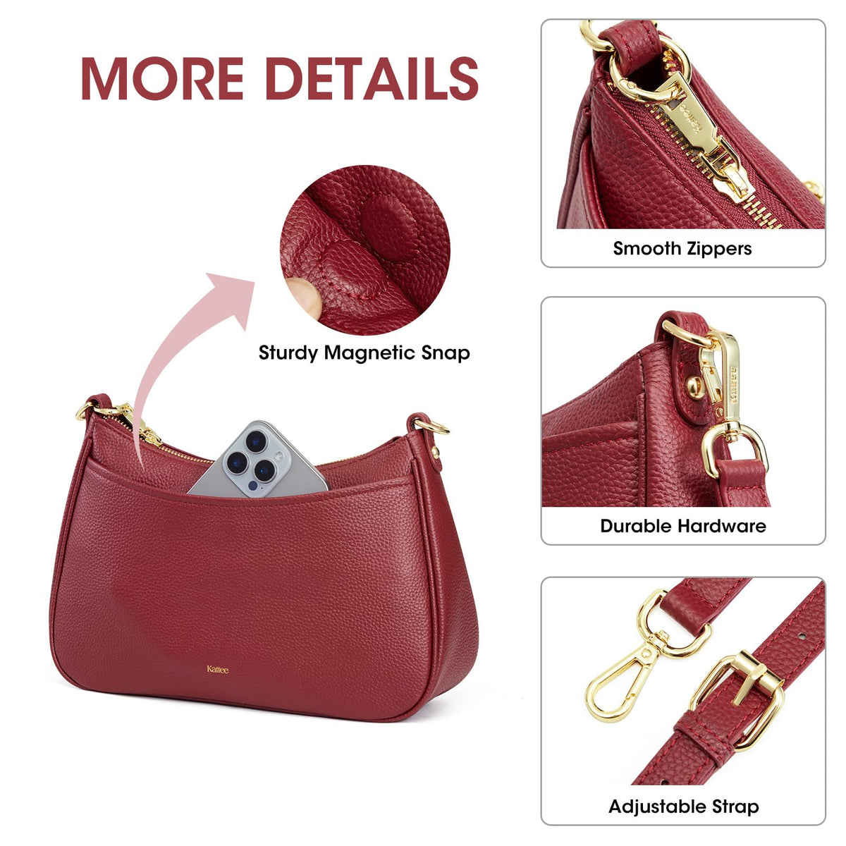 Kattee Genuine Leather Crossbody Hobo Bag for Women