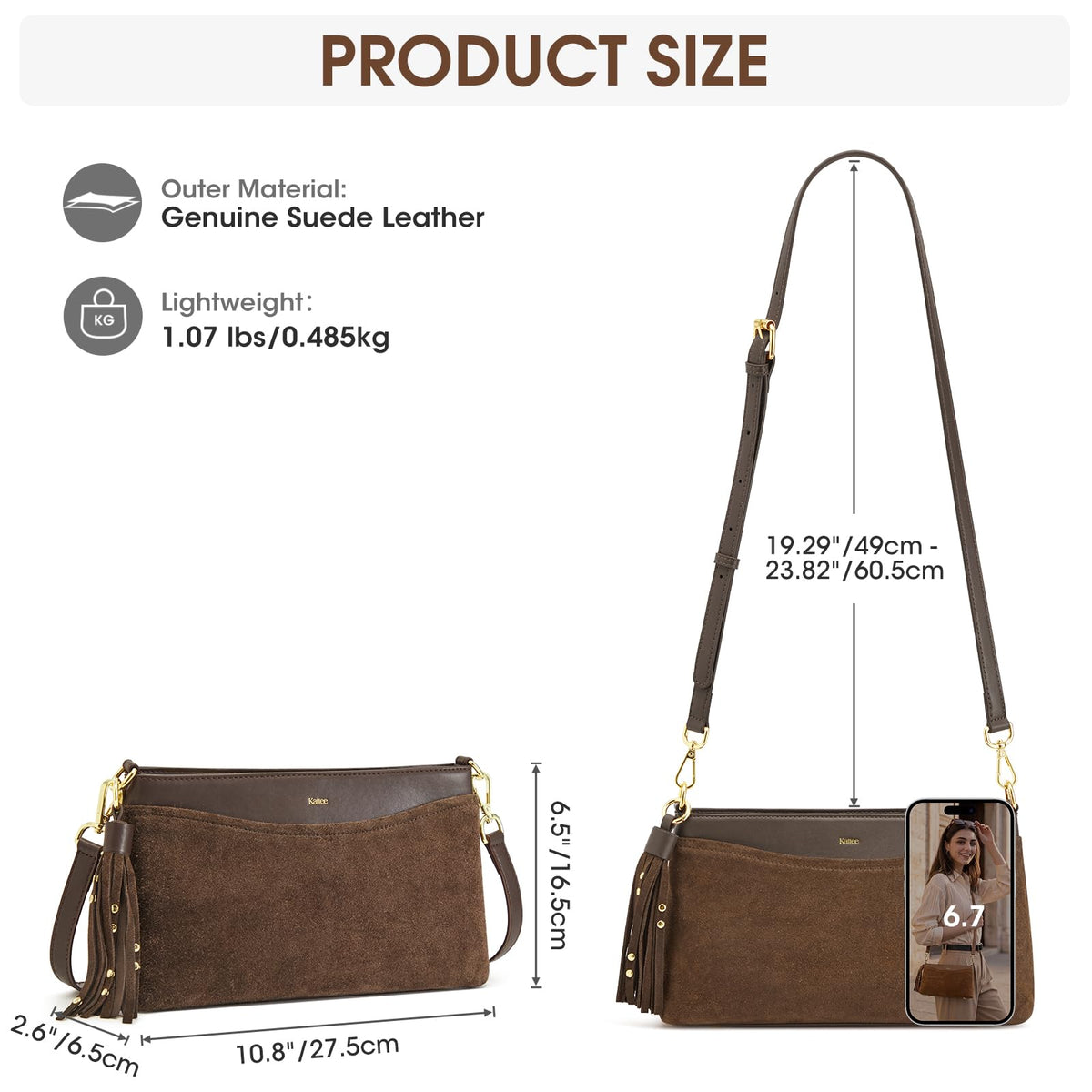 Kattee Crossbody Bags for Women, Genuine Suede Leather