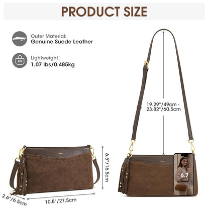 Kattee Crossbody Bags for Women, Genuine Suede Leather