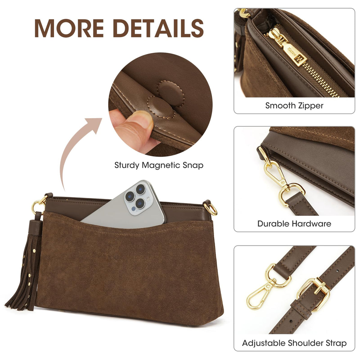 Kattee Crossbody Bags for Women, Genuine Suede Leather