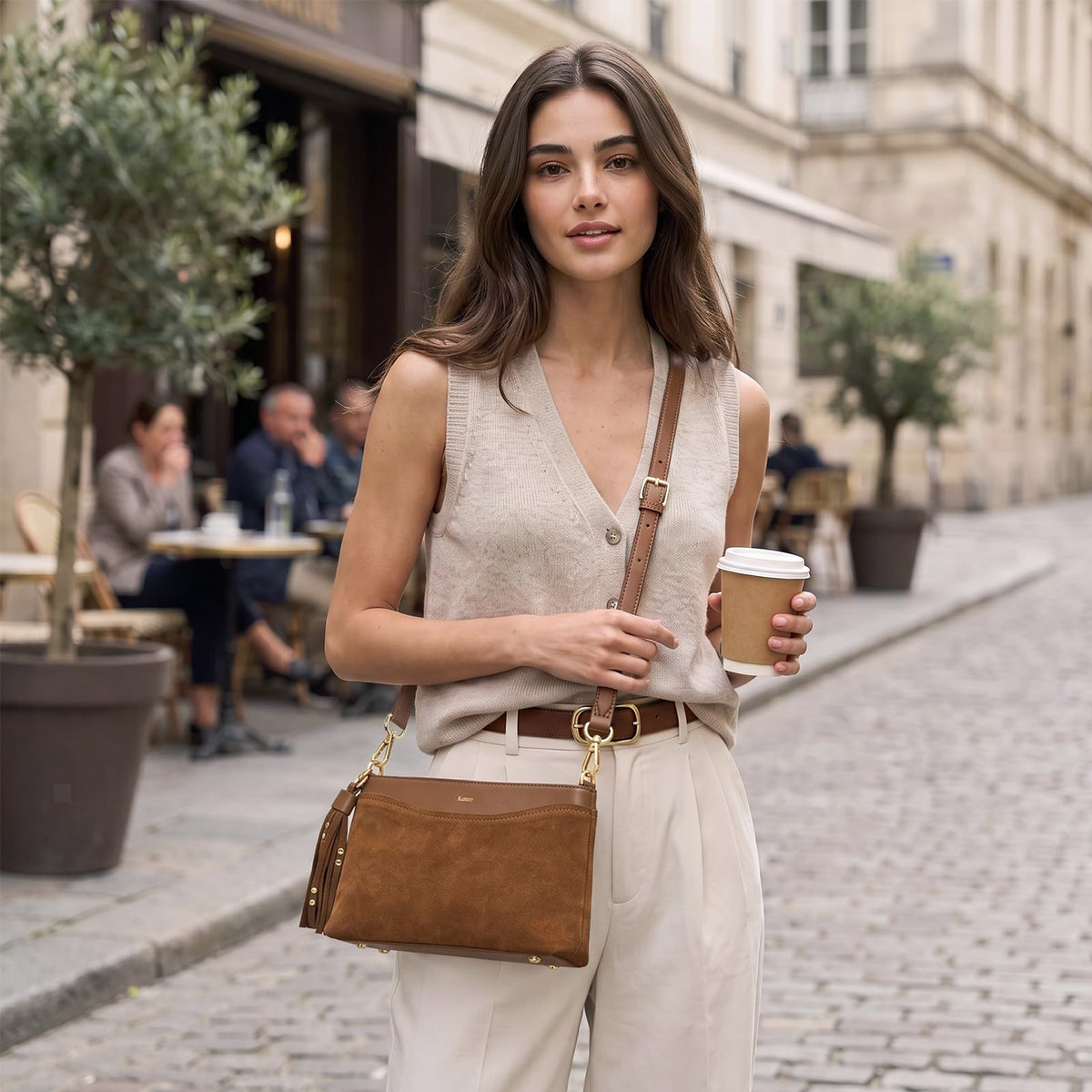 Kattee Crossbody Bags for Women, Genuine Suede Leather