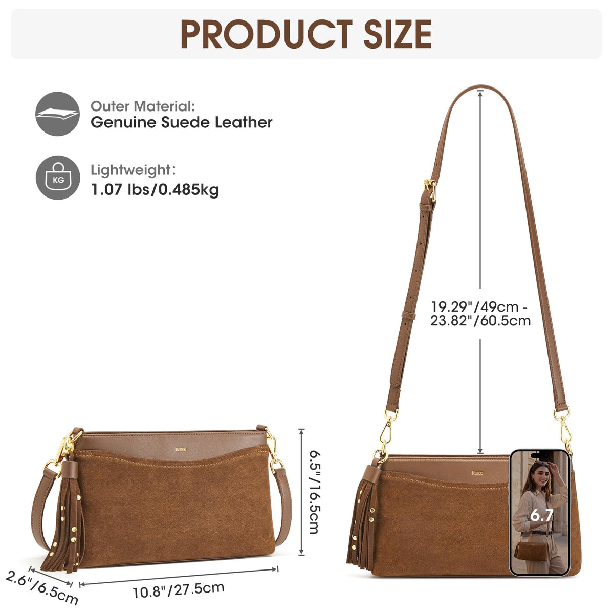 Kattee Crossbody Bags for Women, Genuine Suede Leather
