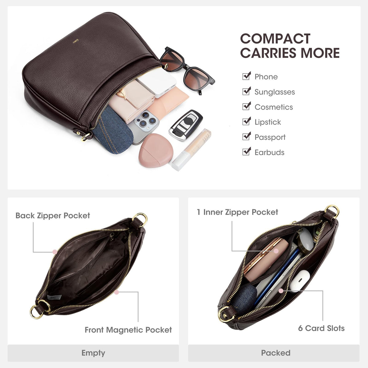 Kattee Genuine Leather Crossbody Hobo Bag for Women