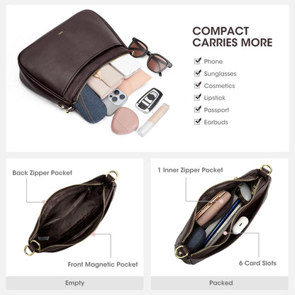 Kattee Genuine Leather Crossbody Hobo Bag for Women