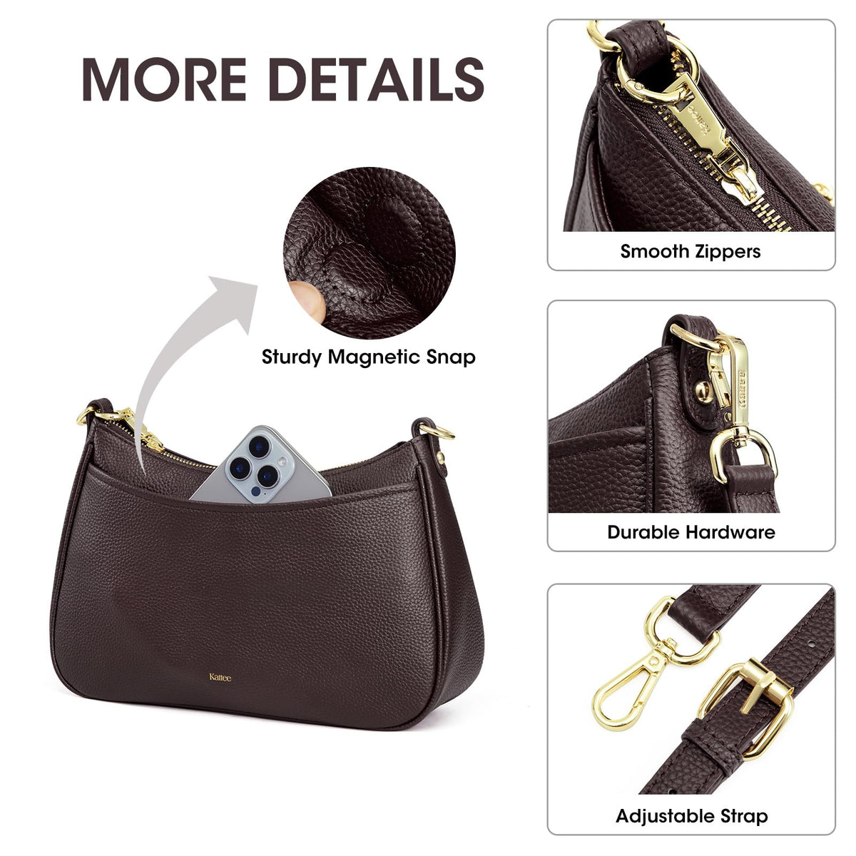 Kattee Genuine Leather Crossbody Hobo Bag for Women