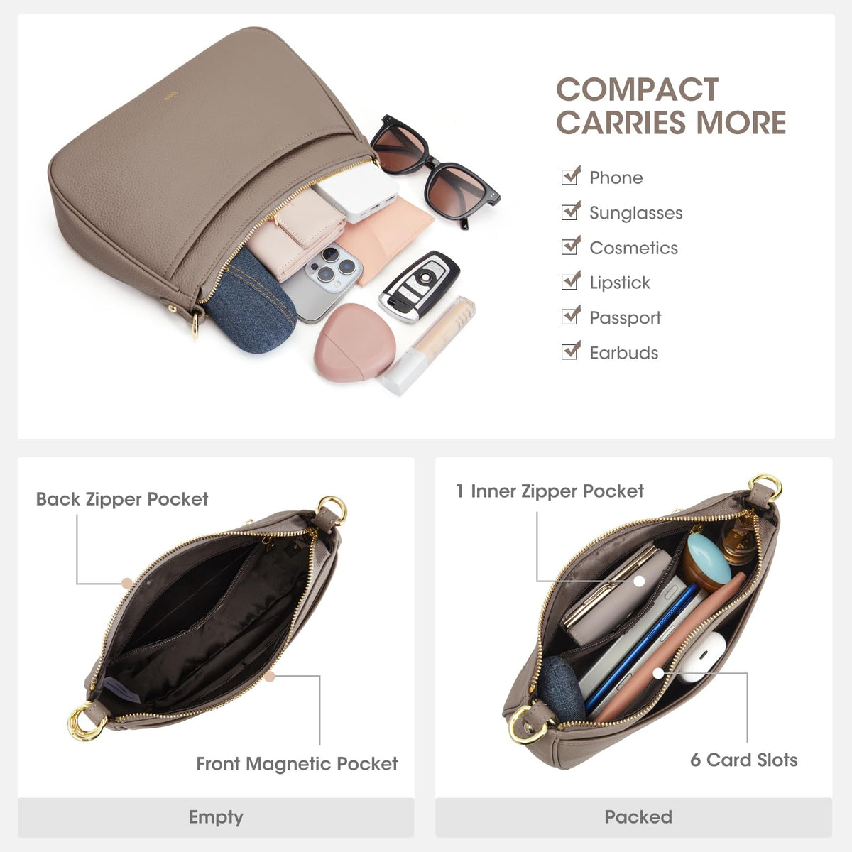 Kattee Genuine Leather Crossbody Hobo Bag for Women
