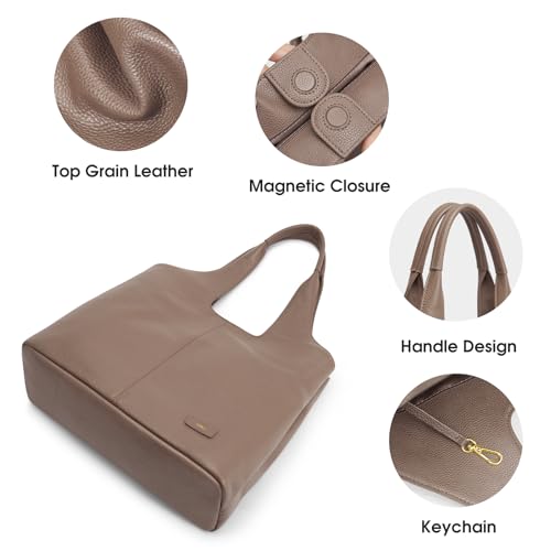 Kattee Leather Tote Bag Purse for Women, Leather Womens Tote Handbags Hobo Shoulder Bags, Large Capacity