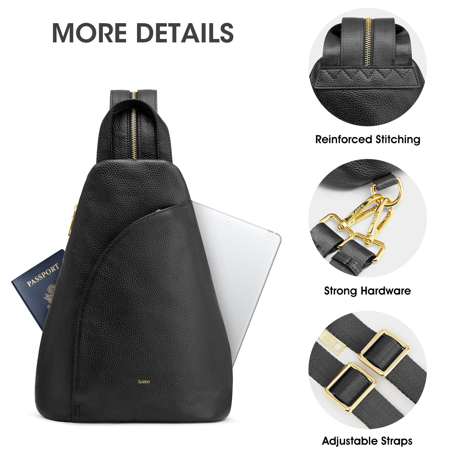 Kattee Sling Bag for Women Crossbody Fanny Packs Chest Bag Top Grain Leather Daypack Backpack RFID Blocking Travel | Top Grain Leather, RFID Blocking, Travel