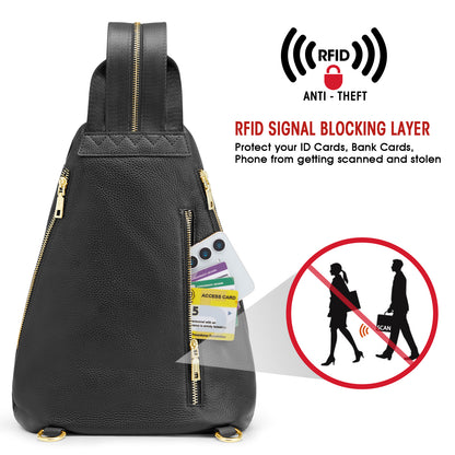 Kattee Sling Bag for Women Crossbody Fanny Packs Chest Bag Top Grain Leather Daypack Backpack RFID Blocking Travel | Top Grain Leather, RFID Blocking, Travel