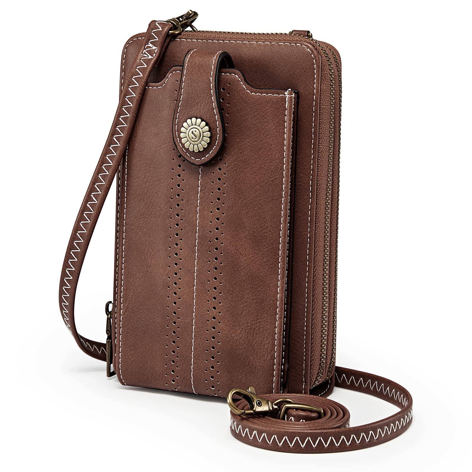 Thacker Blue Pebbled Leather Brown Calf Hair Cell Phone Case outlets Wallet Crossbody