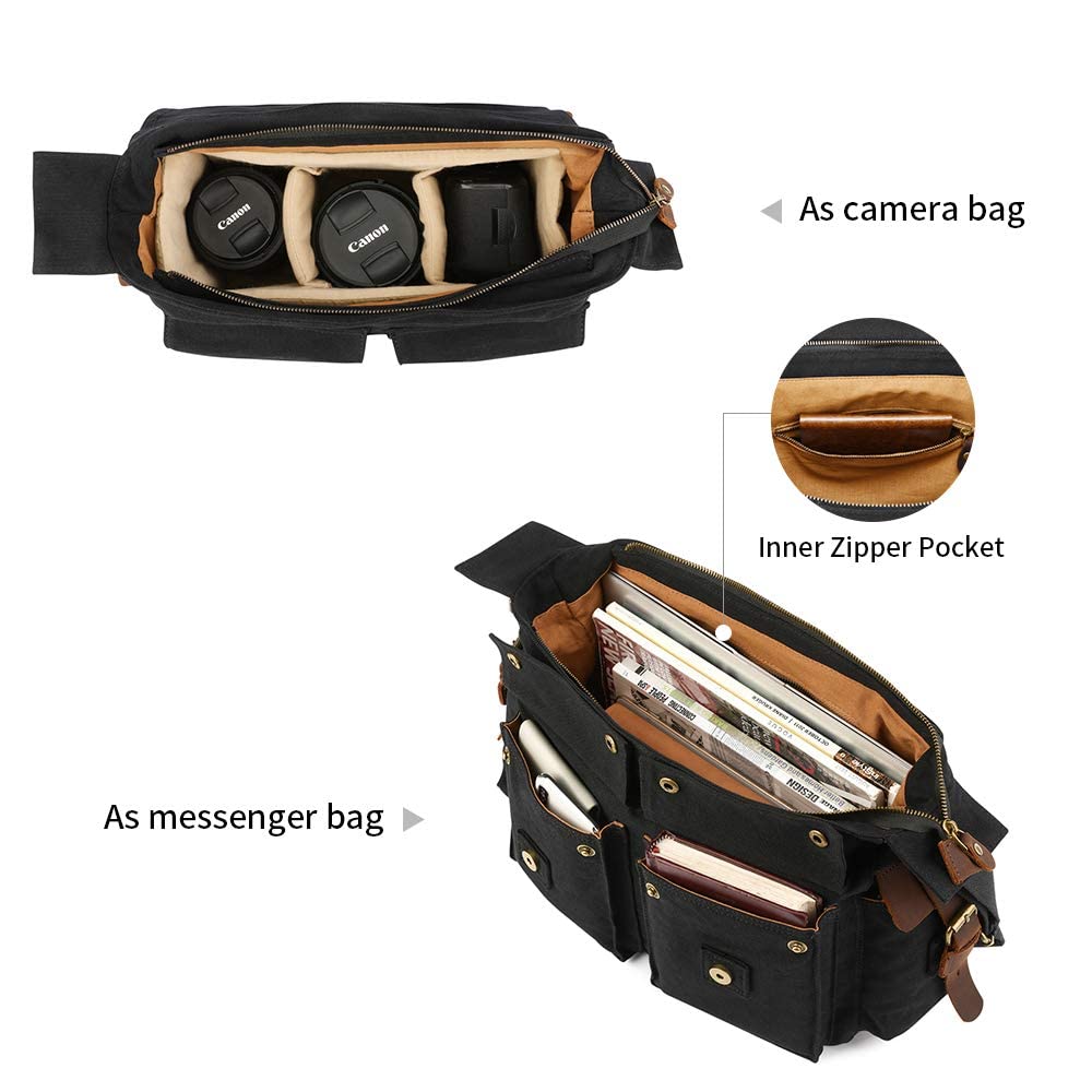 Leather Canvas Camera Bag Kattee