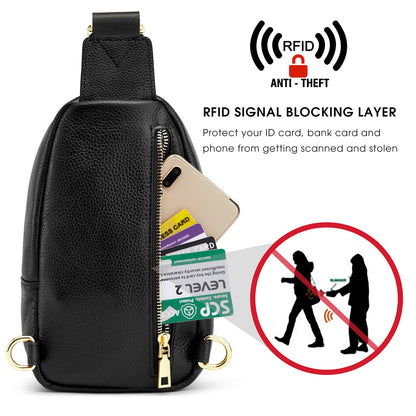 anti theft womens leather sling backpack rfid FADEON Large Bag for Women, Designer 10L Crossbody Purse | Sling Backpack, Fanny Packs for Travel, Ideal for Vacation Walking Daily Errands VERSATILE REVERSIBLE AND DUAL ZIPPER DESIGN Women Leather Sling Bag