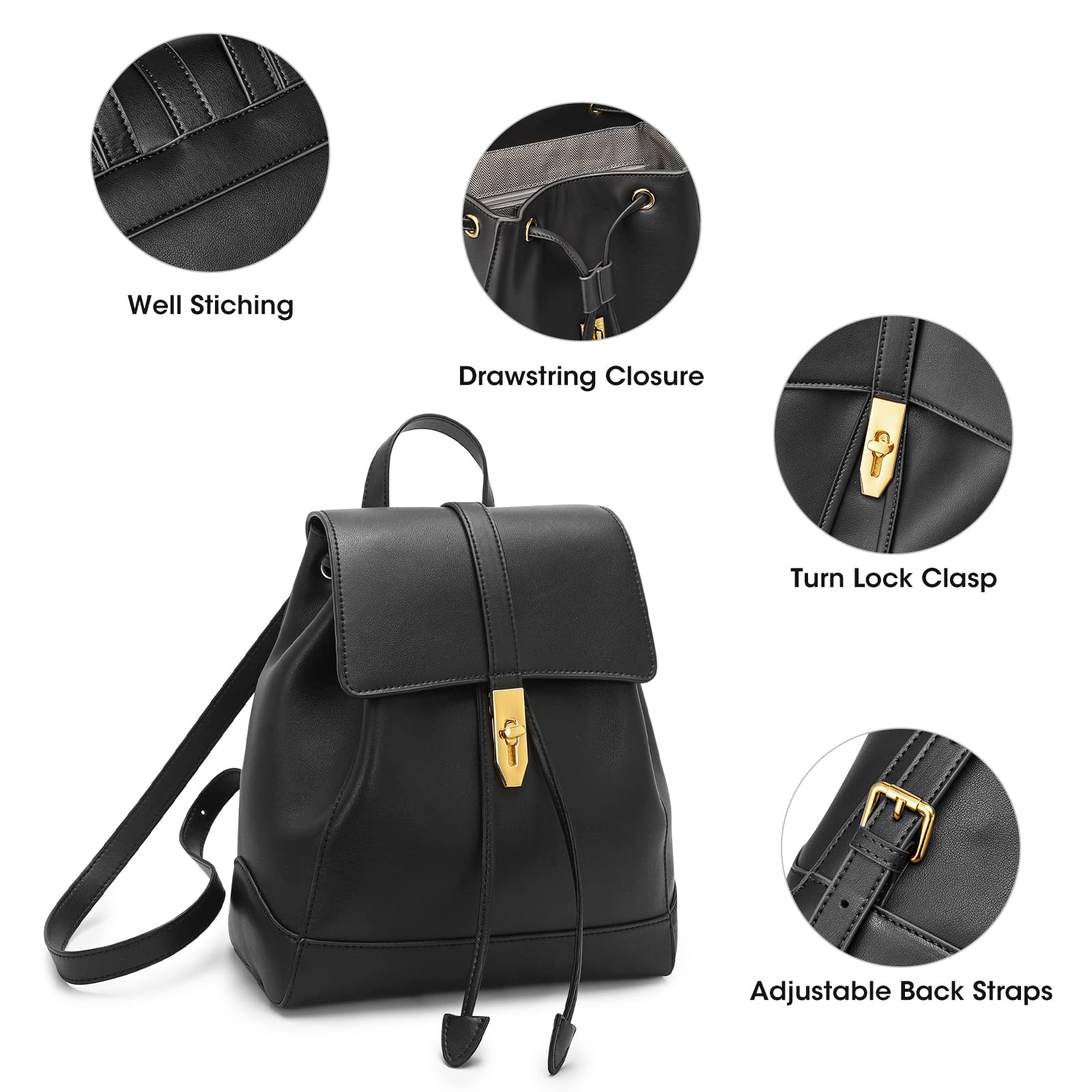 catos black leather backpack purse Women Leather Backpack – Kattee