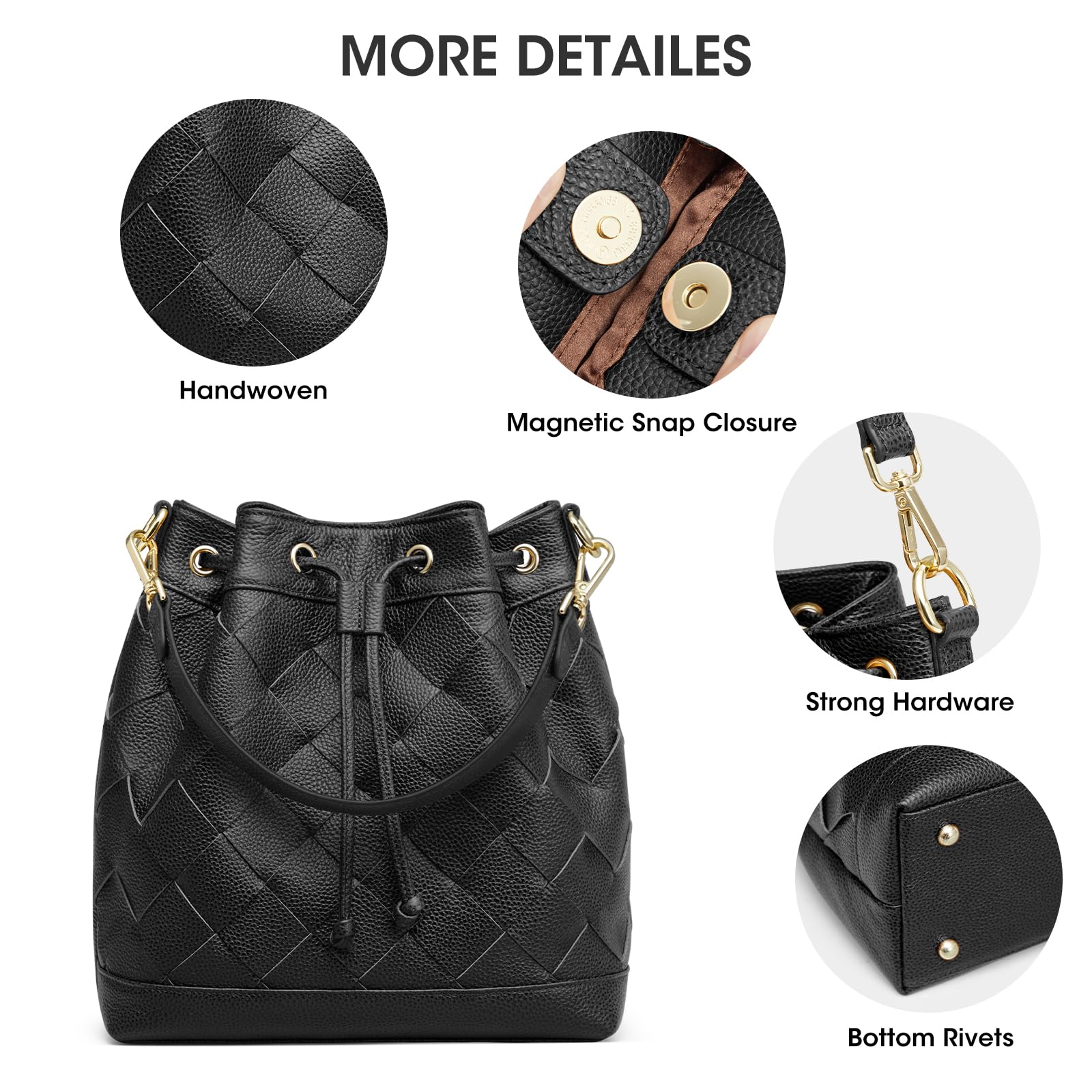 Women Leather Woven Bucket Bag – Kattee