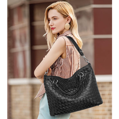 Women Leather Woven Tote Bag