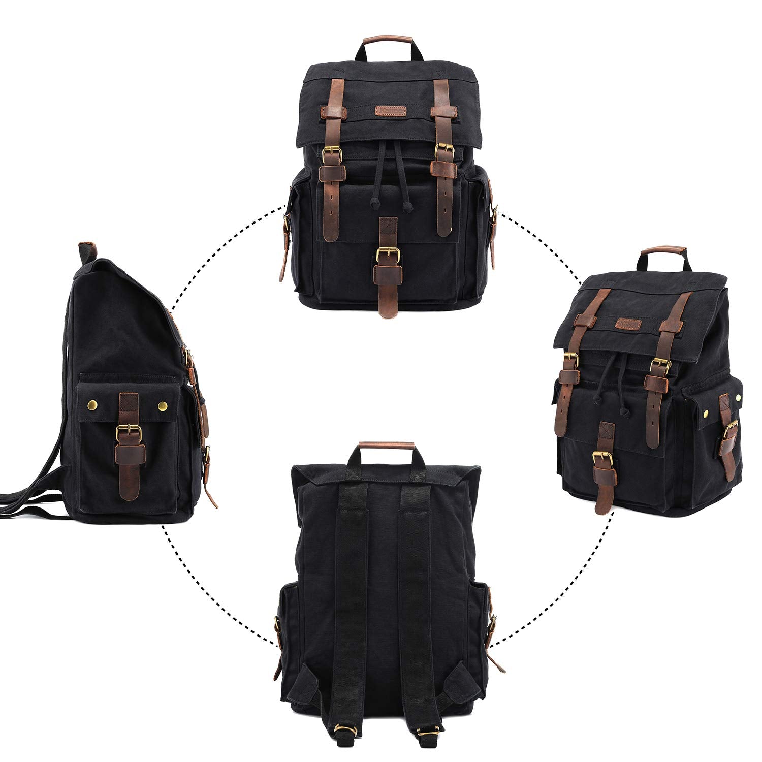 american crew canvas leather strap backpack for men Kattee Mens Leather Canvas Backpack for School, Student's Backpack