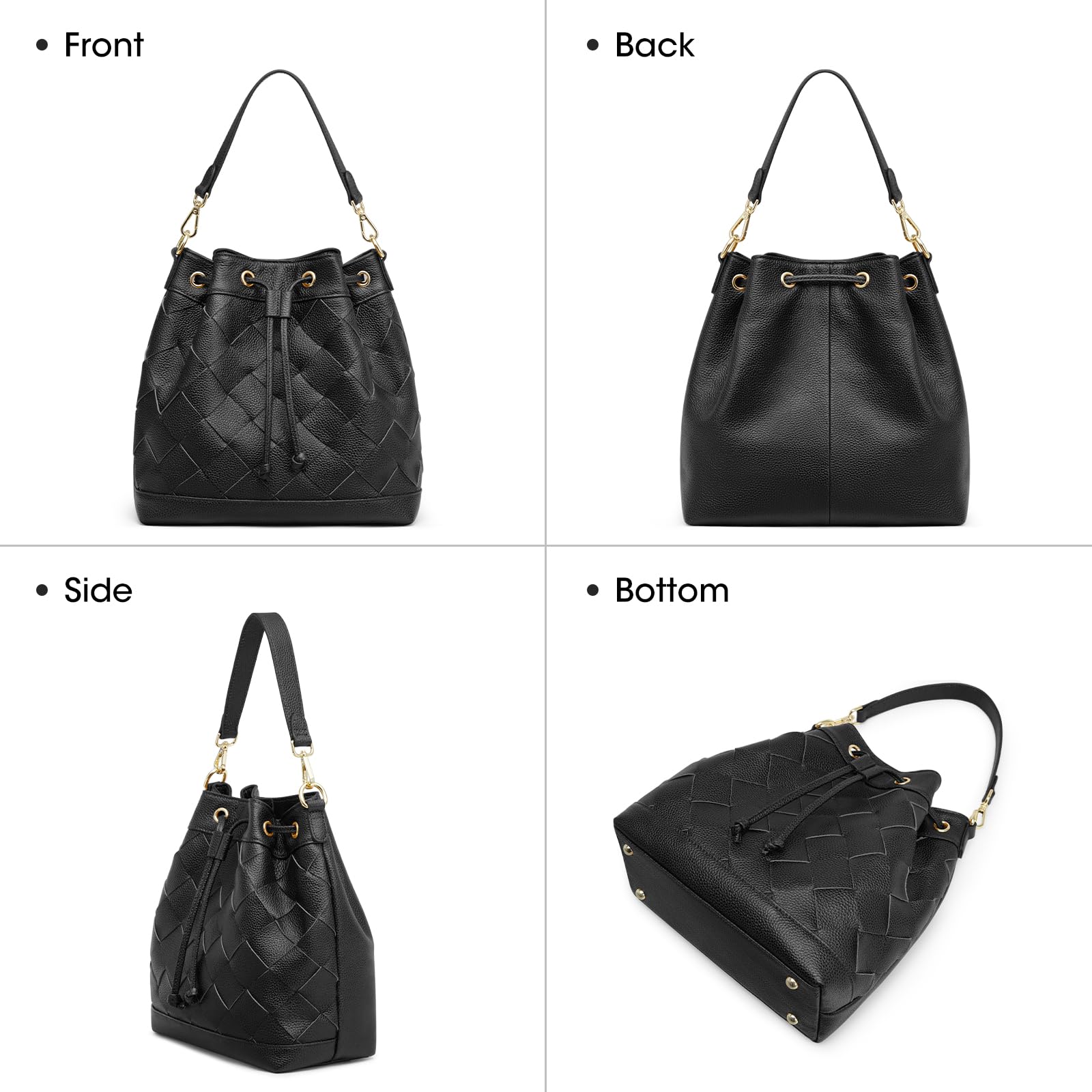 Women Leather Woven Bucket Bag – Kattee